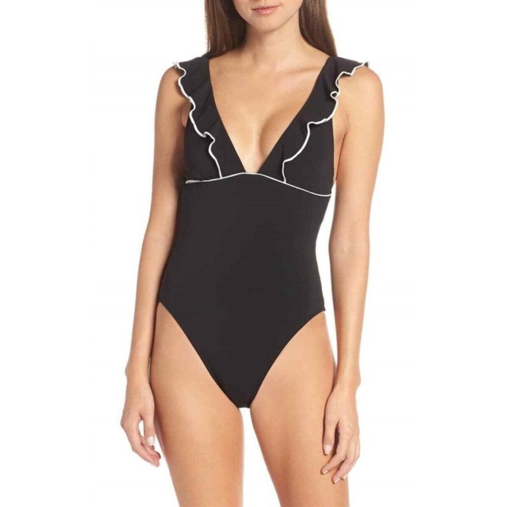 NWT Robin Piccone 12 Malia Ruffle 1PC Swimsuit 191212 Black 110953 - Picture 1 of 3